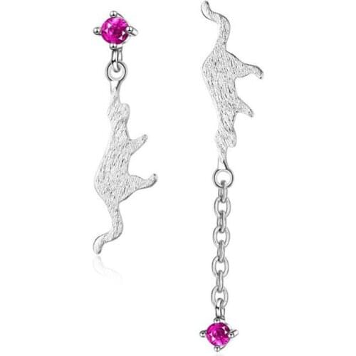 New Personality Creative Brushed Cute Animal 925 Sterling Silver Jewelry Pink Crystal Cat Temperament Stud Earrings SE626