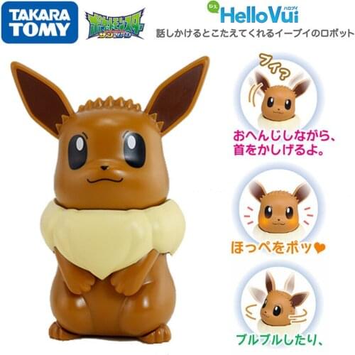 Original Tomy Pocket Monsters Pokemon Sound and Light Figures Hello Eevee Interactive Funny Baby Toys Diecast Puppets for Kids
