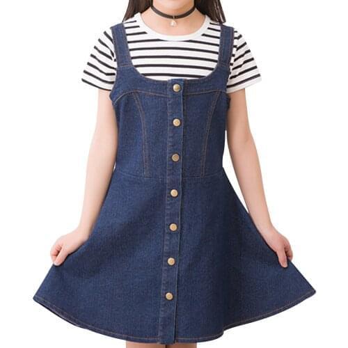 Oyolan New 2021 Summer Girls Dress Baby Suspender Dress Children Shoulder Straps Sundress Beach Kids Denim Overalls Casual Wear