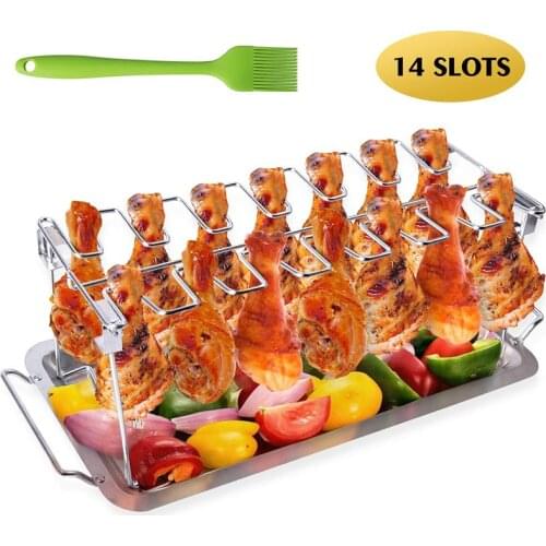 Stainless Steel Chicken Wing Leg Rack Grill Holder Rack with Drip Pan for BBQ Multi-Purpose Chicken Leg Oven Grill Rack