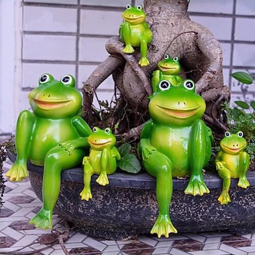 Resin Cute Green Frogs Statue Home Garden Decor Sculpture Ornament Outdoor Yard Art Flower Pot Decorative Miniature Figurine