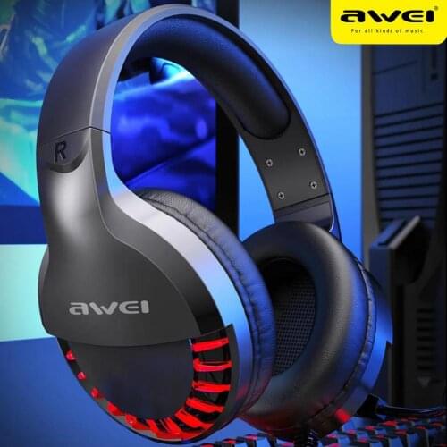 AWEI Wired Headset Over-Ear Stereo Sound USB 3.5mm Microphone Gaming Earpiece for Computer Gaming