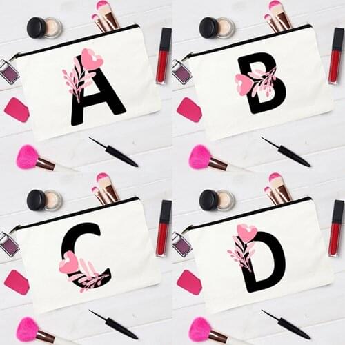 Pink Lovely Alphabet Cosmetic Pouch Canvas Portable Storage Bag Personality Name Letter Purse Organize Reusable Eco Makeup Bags