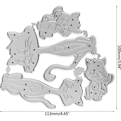 Cartoon Cat Family of Four Carbon Steel Cutting Dies DIY Scrapbooking Photo Album Embossing Paper Cards Making Stencil 4XFA