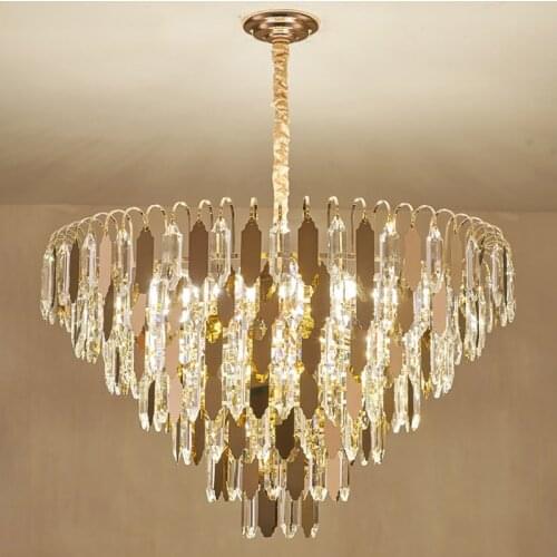 Modern Living Room Gold E14 Pendant Lights Lustre K9 Crystal Hanging Lamp Luxury Led Luminarias Art Deco Indoor Lighting Fixture