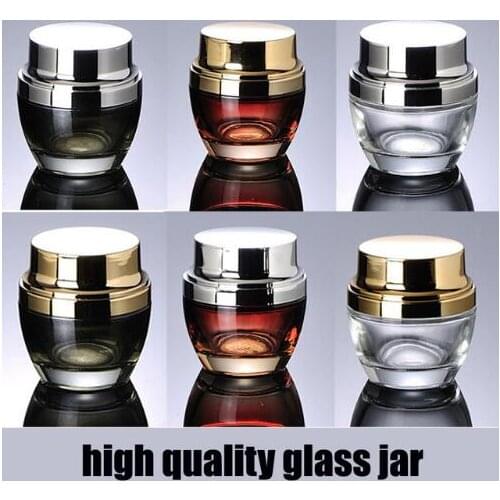 50pcs/lot 20g 30g 50g glass Cream jar with bright /gold cover glass jars containers for cosmetic night cream