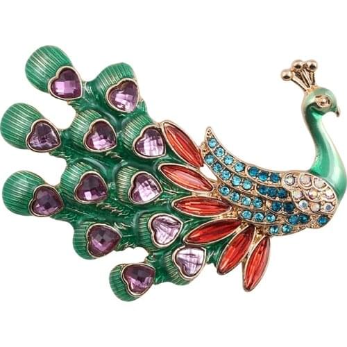 Temperament versatile fashion drop glaze with diamond new peacock Brooch sweater cardigan coat Brooch Pin coat pin