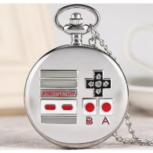 Creative Gamepad Theme Quartz Pocket Watch Silver Retro Necklace Pendant Watch Gifts for Men Women Kids Game Fans Collectibles