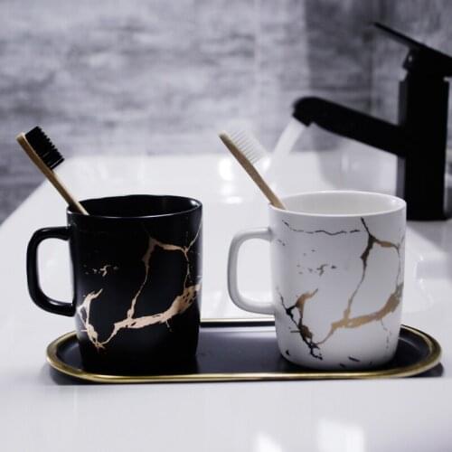 Japanese ceramic mugs Marble Gold-plated white and black Coffee cup Breakfast cups