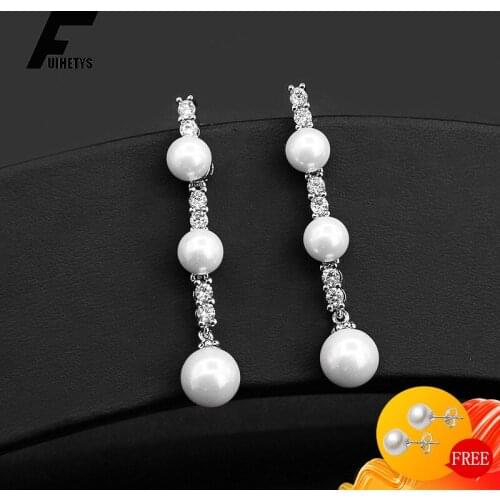 BaliJelry Freshwater Pearl Earrings 925 Silver Jewelry Zircon Gemstones Drop Earring for Women Wedding Engagement Accessories