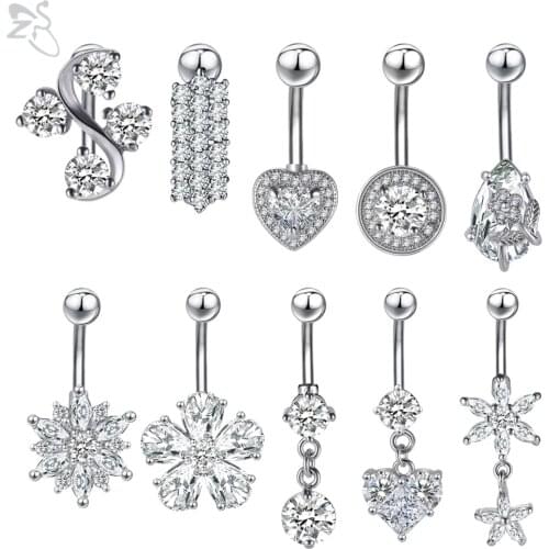 ZS 1 PC Stainless Steel Belly Piercing 14G AAA Cubic Zirconia Navel Piercings Summer Sexy Belly Button Ring Ombligo Body Jewelry