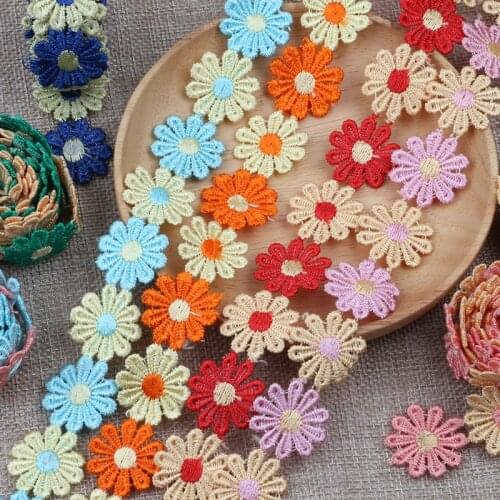 15Yards Daisy Flower Embroidery Lace Trim Fabric Ribbons DIY Sewing Handmade Materials Various Color Party Ribbon Wedding Decor