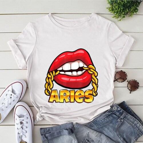 2021 Lips Watercolor Graphic T Shirt Lip Women Tops Shirt Base O-neck Sexy White Tees Kiss Lips 12 Zodiac Funny Girls Tshirt Top