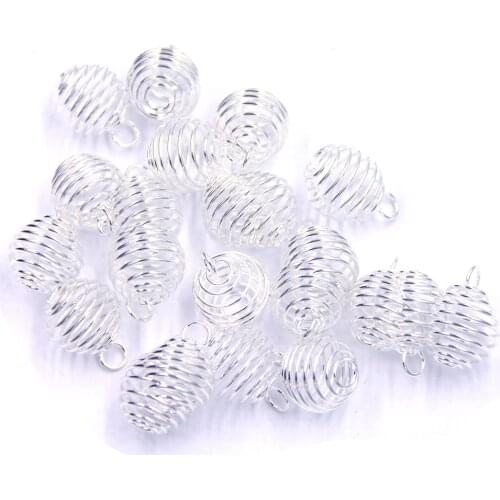 50Pcs Silver Plated Spiral Beads Cages Pendants For Jewelry Making Findings Charms 14x15mm