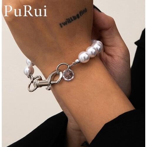 PuRui Simple Hip Hop Stainless Steel Chain Bracelet 2021 New Fashion Limitation Pearl Beaded Bracelets Charm Couple Jewelry Gift