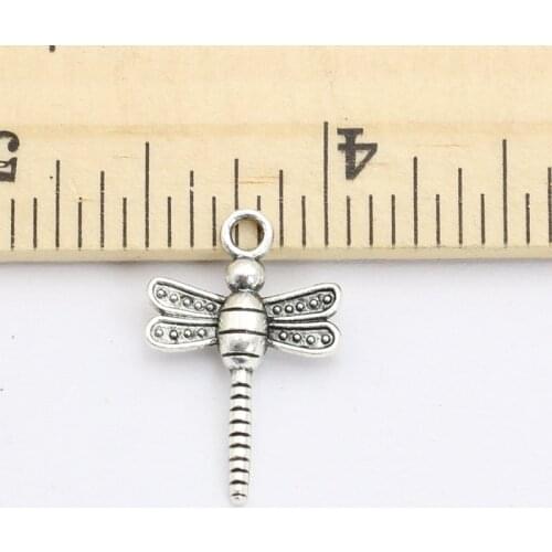 JAKONGO 20pcs Antique Silver Plated Insect Dragonfly Charms Beads Pendants for Jewelry Making DIY Handmade 21x14mm