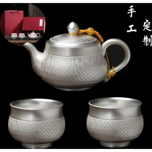 999 pure silver a pot of two cups of hand-jumping knife bubble teapot Pure silver silver teapot with hand gift kung fu tea set