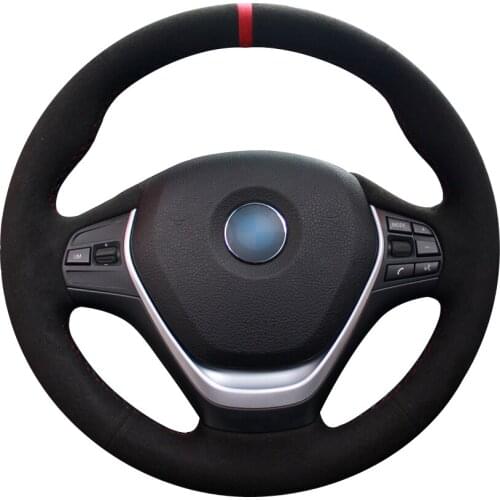 Black Suede Red Marker Car Steering Wheel Cover for BMW F30 320i 328i 320d F20