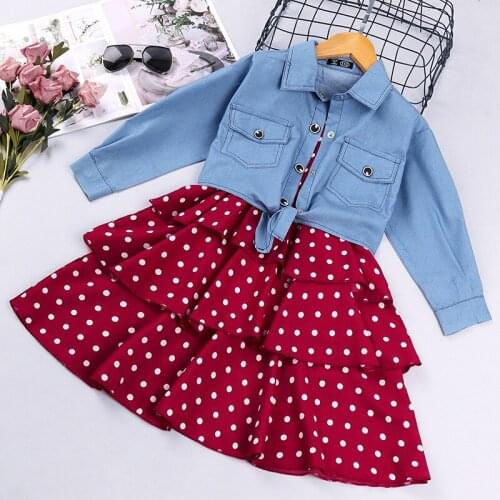 Children Clothing 2021 Summer Girls Korean Fashion Plaid Shirt + Denim Skirt Two Pieces Baby Girls Set 2-8 Years Baby Dresses
