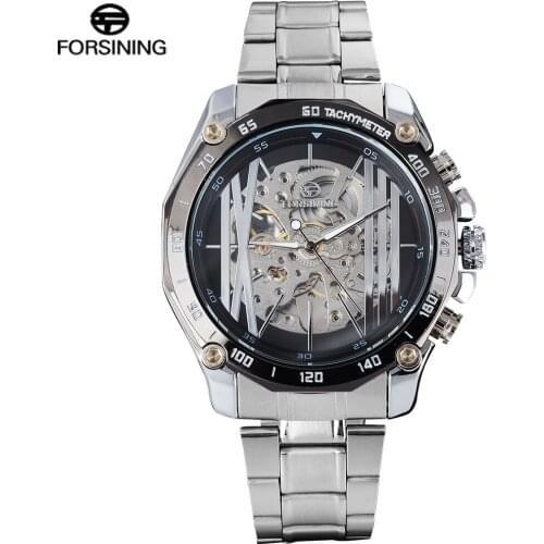 FORSINING Men Top Brand Watch Luxury Automatic Mechanical Wristwatches Skeleton Stainless Steel Bracelet Clock Relogio Masculino