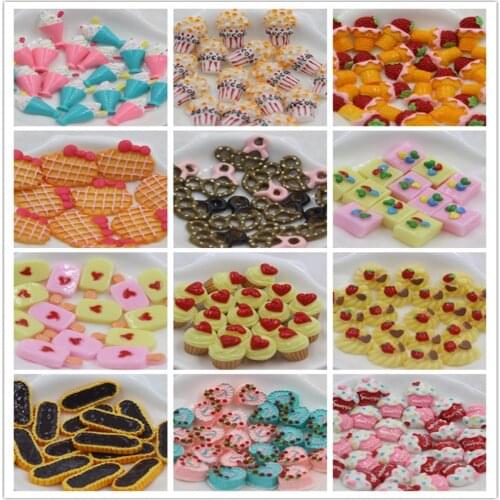 50pcs/lot flat back resin cabochons kawaii resin cake about 15mm mix colors resin foods
