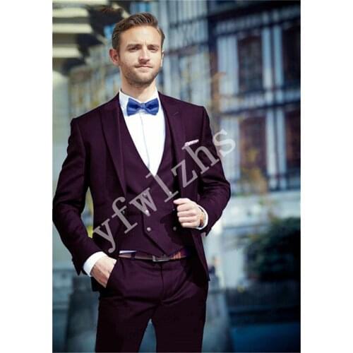 Handsome One Button Groomsmen Peak Lapel Groom Tuxedos Wedding Dress Men Suits Blazer Prom Dinner (Jacket+Pants+Tie+Vest) A888