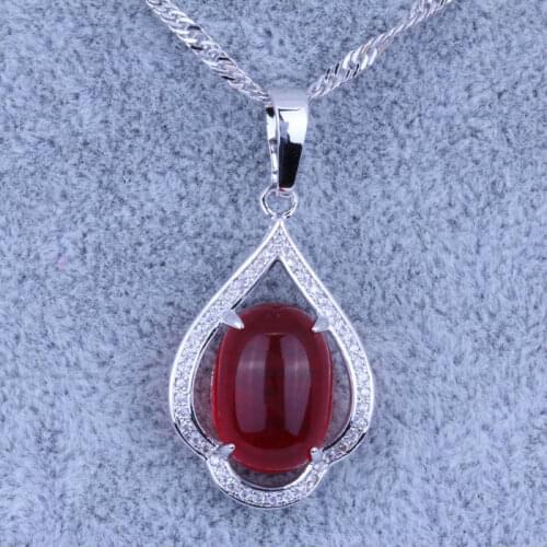 Love Monologue Flawless Red Simulated Gemstones & White Cubic Zirconia Silver Color Necklace Pendants for Womens X0337