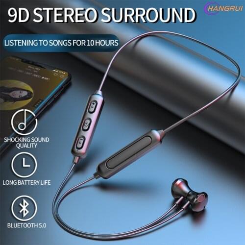 Hangrui Magnetic Wireless Bluetooth 5.0 Earphones Neckband Stereo Sports Headset Handsfree Headphones With Mic For All Phones