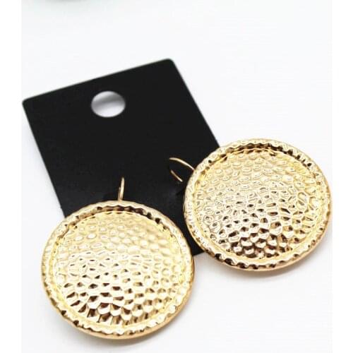Metal Disc Of Gold Color Concave-Convex Ripple Drop Earrings Classic Retro Hot Sale Beatiful Gift For Women Wave Point Design