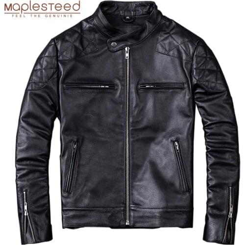 MAPLESTEED 100% Natural Calf Skin Leather Jacket For Men Motorcycle Jackets Moto Biker Clothing Man Leather Coat Winter 5XL M011