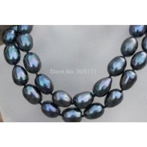 Free Shipping 9-10mm black south sea baroque pearl necklace 32"