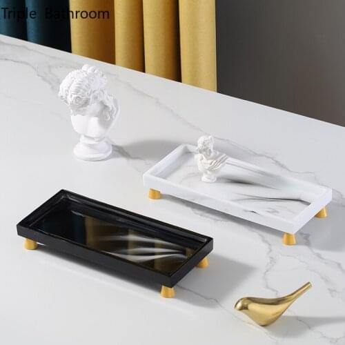 Nordic Resin Rectangle Tray Restroom Storage Wash Set Holder Cosmetic Jewelry Tray Bathroom Accessories Kitchen Organizer
