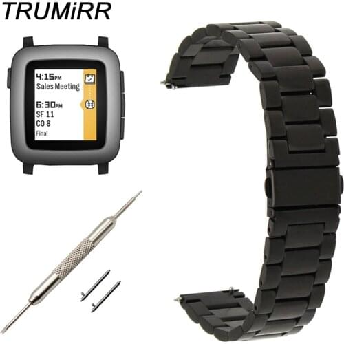 22mm Stainless Steel Watchband + Quick Release Pins for Pebble Time / Steel Smart Watch Band Wirst Strap Bracelet Black Silver