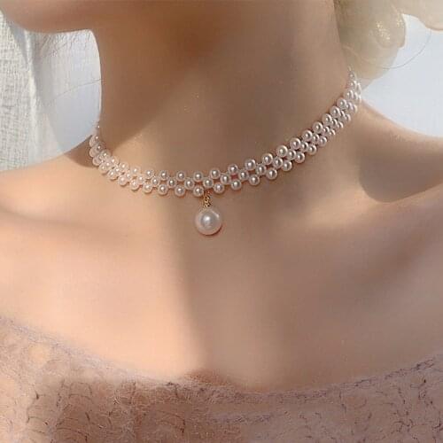 Luxury Simple Pearl Woven Clavicle Necklace for Women Pendant Fashion Jewelry Wedding Accessories Girl Neck Collar Gift 2021
