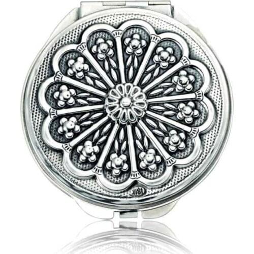 Silverlina Silver Daisy Pattern Clamshell Hand Mirror