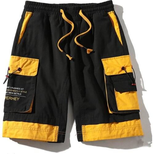 Mens Shorts Ribbons Bermuda Short Pants Men 2021 Summer Cargo Shorts with Pockets Cotton Streetwear Casual