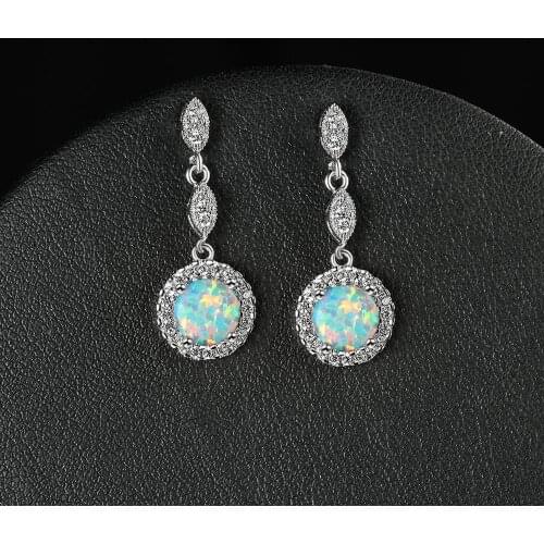 Vintage Bridal Wedding Earrings White Blue Green Opal Round Stone Drop Earrings Rose Gold Silver Color Dangle Earrings For Women
