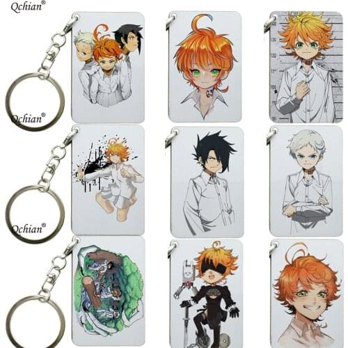 Japan Anime Wooden Keychain Yakusoku no The Promised Neverland Emma Norman Ray Cosplay Party Charm Keyring Phone Pendant Gifts