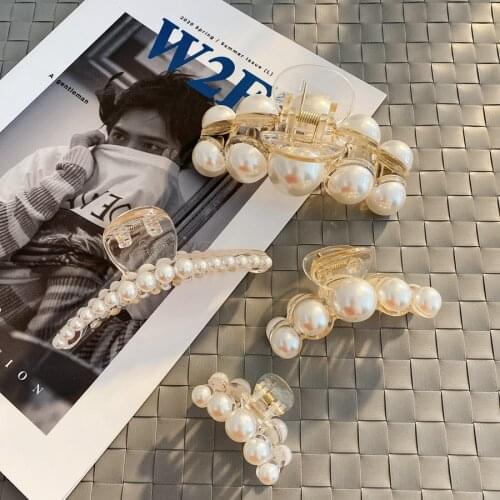 Luxury Trendy Pearls Hairpins Hair Ornaments Simple Shiny Big Pearls Acrylic Crab Hair Claws For Women Girl Accessories Headwear