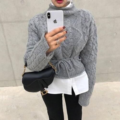 Poncho Acrylic Full Real Sweater Women 2018 New Female Thread Braided Waist Strap Paragraph High Collar Turtleneck Pullover