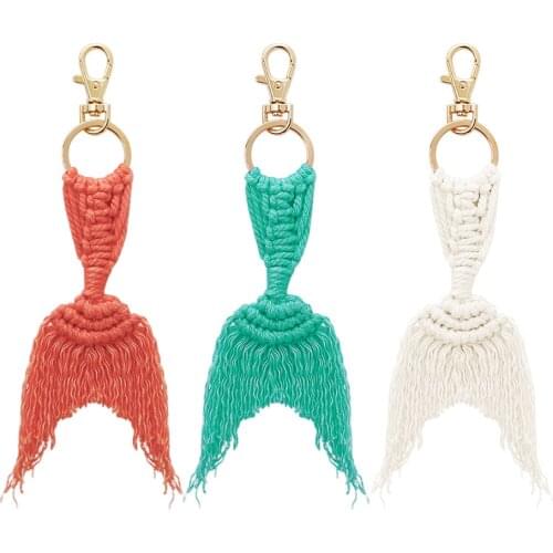 Handmade Mermaid Macrame Keychains for Women Schoolbag Key Rings Jewelry
