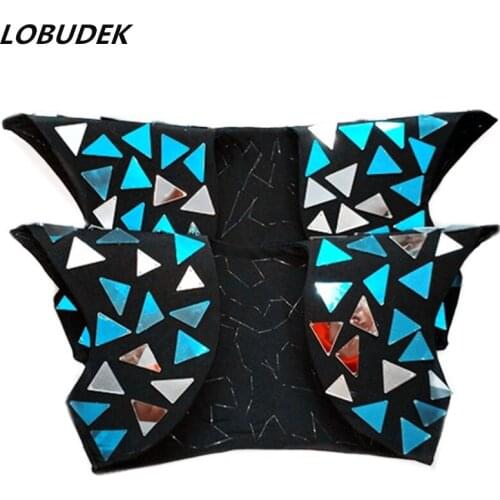 Women Singer Dancer Stage Silver Mirror Waistcoat Vest Armor Dance Costume Bar Nightclub DJ Jazz Dance Team Performance Vests