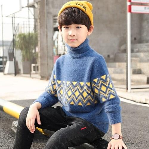 Boys Winter Plus Velvet Sweater 2020 New Skin-friendly and Comfortable Mink Velvet Thickened Warm Middle and Big Childrens Top