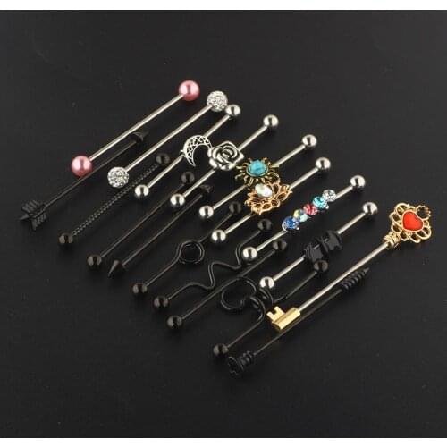 18pcs 14G Stainless Steel Industrial Barbell Earrings Body Piercing 1 1/2"