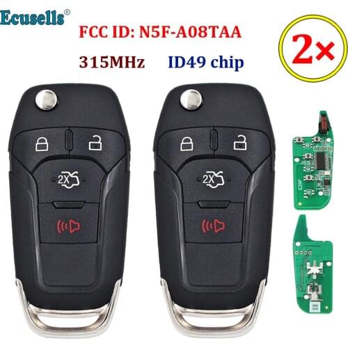 2PCS/Lot 4 Buttons Flip Remote Key Keyless Entry Fob 315MHz 49 Chip Hitag Pro for Ford Fusion 2013-2015 FCC ID: N5F-A08TAA HU101