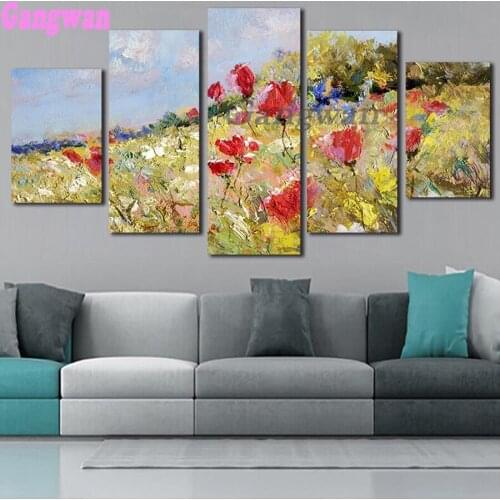5 Pcs beautiful poppy Daimond Painting Full Square/Round Drill 5D Diamond Rhinestone Embroidery Painting Cross Stitch 3d Picture