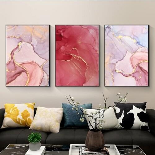 Abstract Glod Red Purple Poster Print Marble Texture Wall Art Nordic Canvas Painting Contemporary Picture Interior Home Decor