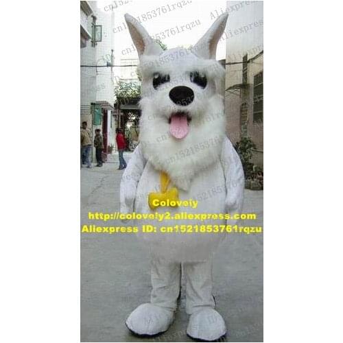 Active White Schnauzer Schnowzer Shnowser Dog Puppy Pup Doggie Mascot Costume Cartoon Character White Thick Big Moustache ZZ964
