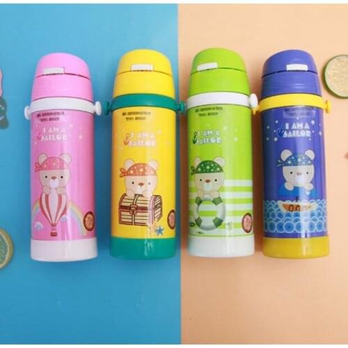 350/500ML Children Kettle Stainless Steel Thermos Cups Babys Stuff Vacuum Flasks Water Straw Bottle
