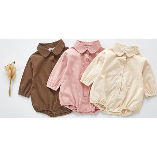 Spring and Autumn boys girls Baby Solid Color One-piece Baby Long Sleeve Romper Shirt Climbing Outing Clothes